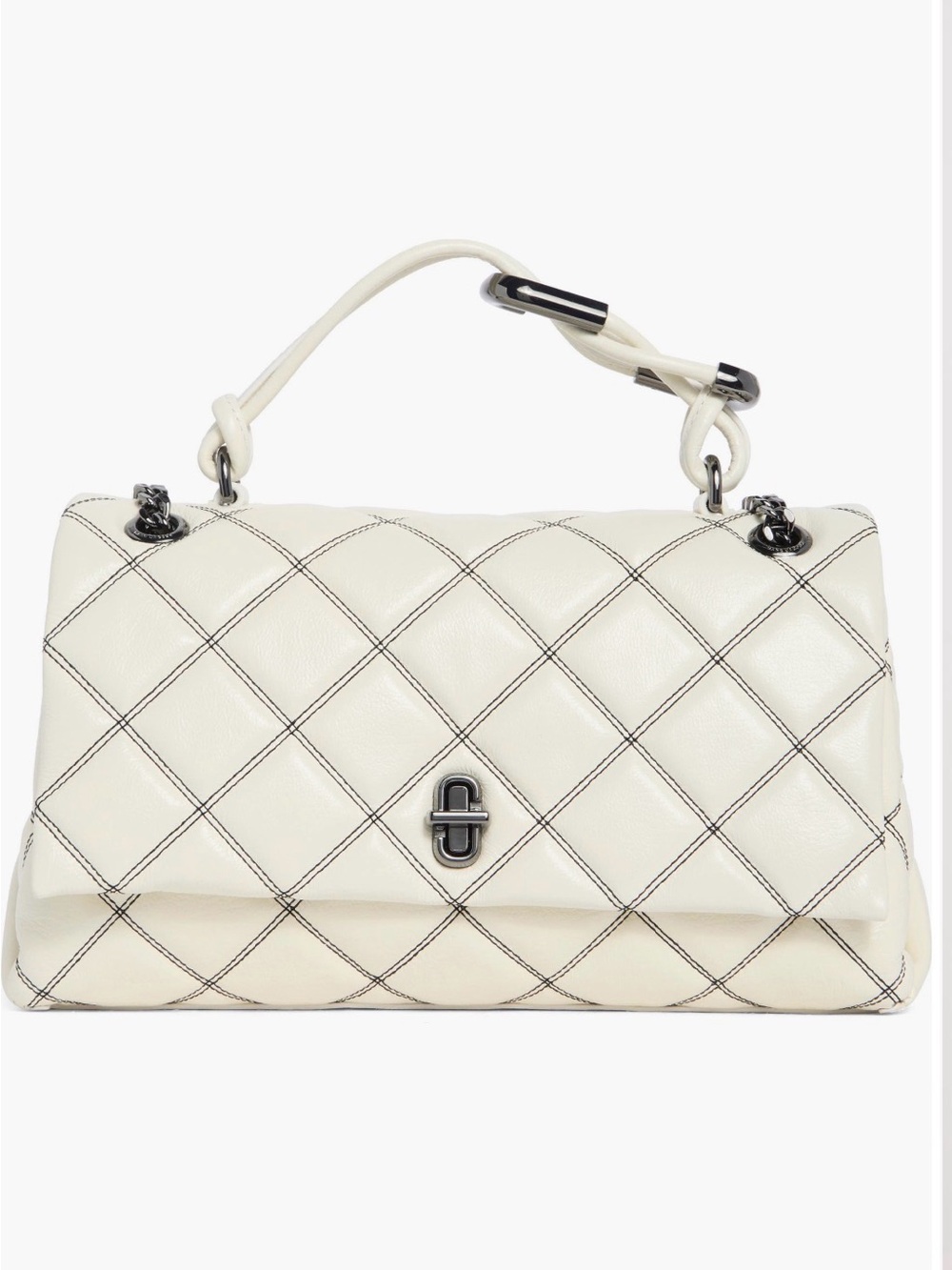 Marc Jacobs Quilted Cream Leather Shoulder Bag with Contrast Stitching, Medium.